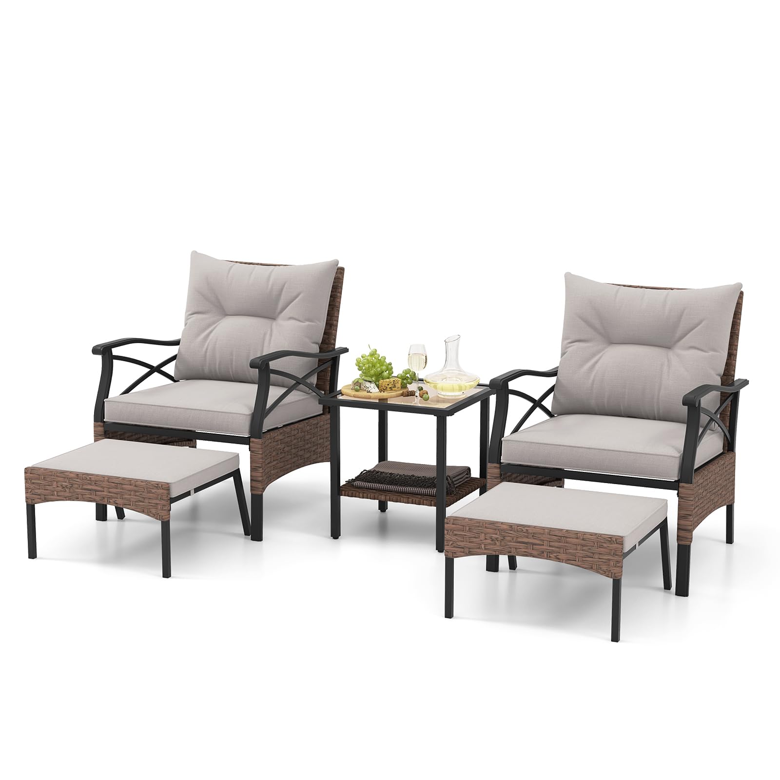 Tangkula 5 Pieces Wicker Patio Furniture Set